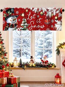 1 Buah Tirai Valance Natal Poliester, Motif Poinsettia, Santa, dan Manusia Salju, Valance Dapur, Tirai Jendela Pendek dengan Kantong Batang untuk Dekorasi Rumah Liburan Natal - MultiWarna - View 12
