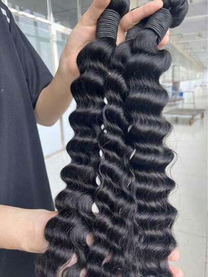 Deep‑Wave‑Tressen aus 15A brasilianischem Echthaar, 3er‑Set (24, 26, 28 Zoll), ohne chemische Behandlung, dichte Remy‑Haare, Quick‑Weave‑Styling, natürliche Schwarznuance.