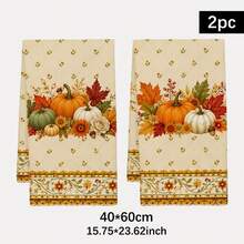 2PCS Kitchen Towels Vintage Floral Border Pumpkin Flower Pattern, Ultra-Fine Microfiber Material Soft Kitchen Towels Dish Cloths, Hand Towels, Tablecloths, Kitchen Decor, Kitchen Cleaning, Bathroom Cleaning, Holiday Party Decoration, Kitchen Bathroom Supplies Home Essentials, Home Decor, Housewarming Gift - Coral Orange - View 12