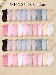 5/10/20 Pairs Random Anti-Slip Ruffle Edge Socks, Solid Color Floor Socks, Ruffle Edge Socks, Baby Supplies, Newborn Essentials, Baby Shower Decoration Gift - Multicolor - View 4