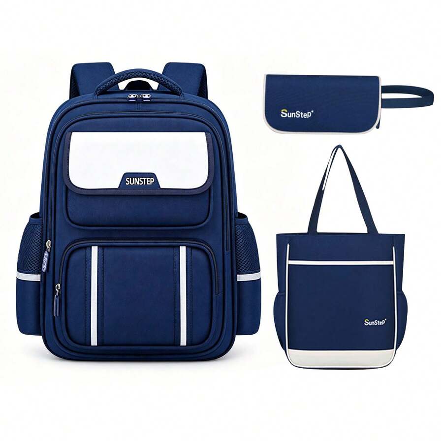 Set 3pcs Gaya Inggris: Ransel + Tas Jinjing + Tas Clutch Kecil, Ransel Kapasitas Besar dengan Banyak Kompartemen, Penutup Resleting Ganda, Tali Lebar, Ransel Gaya Kampus - Set tiga potong - View 1