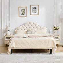 Upholstered Platform Bed Frame In Full Size With Adjustable Headboard, Velvet Single Bed With Wooden Slat Base, No Box Spring Needed, Easy Assembly, 140x200 Cm - 米色 - 查看 10