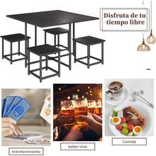 Comedor 4 Personas Mesa 80x80 con 4 Taburetes Negro Texturizado |   Juego de comedor moderno para 4 personas con acabado negro texturizado, para departamentos y espacios compactos. - Negro - Ver 8