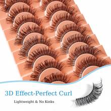 10 Pairs Curl False Eyelashes, Transparent Lash Root, Voluminous Soft 3D Faux Mink Eyelashes, Suitable For Natural Fluffy Effect - Black - View 6