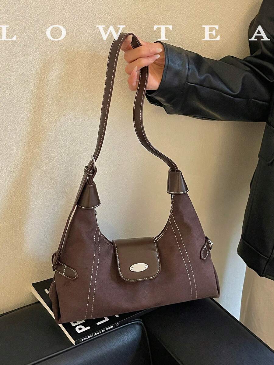 low tea 1 buah Tas Bahu Kain Suede Berbentuk Bulan Sabit, Cocok untuk Bepergian, Berbelanja, dan Lainnya