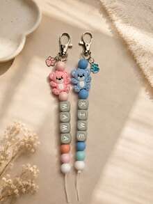 1pc Personalized Name Beaded Teddy Bear Keychain, Cute Bear Bag Charm With Claw Pendant, Suitable For Women's Bags, Backpacks And Daily Keys - Bear Paw Print Multicolor - View 4