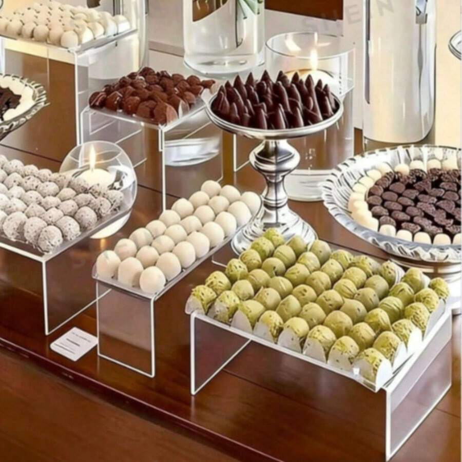 5pcs Transparent Acrylic Cake Stand - Waterproof Display Rack, Suitable For Cupcakes, Mousse, Sushi, Desserts - Ideal For Weddings, Parties, Business Events, Catering - Non-Electric Cake Decoration Supplies - Multicolor - View 1