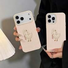TPU Material Pink Striped Mother And Baby Goose Pattern Phone Case Compatible With IPhone 17 Pro Max/17/16 Pro Max/15/13/12/11/ S20 FE/A15/S24/A55/ Note 11/Note 12/Note 13 Pro Full Coverage Anti-Drop Soft Shell Phone Protective Cover - White - View 6