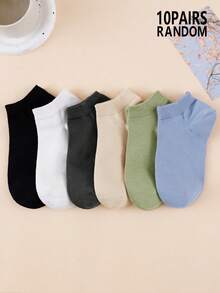 Random 6/10 Pairs Women's Ankle Socks - Dark Solid Color Minimalist - Cotton Elastic Antibacterial Odor-Resistant, Suitable For Daily Casual And Business Wear - Multicolor - View 9