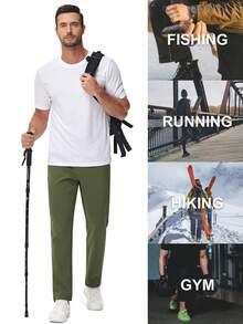 KEFITEVD Men's Winter Softshell Track Pants, Warm Fleece-Lined 4-Way Stretch Straight-Leg Sweatpants With Drawstring Waist And 3 Zip Pockets For Daily Wear - Army Green - View 6