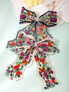 1件女款新款彩色刺繡蕾絲花卉大蝴蝶結緞帶春季髮夾，Ins風多功能後腦髮飾，適合日常佩戴、旅行、海灘度假，時尚女性髮飾 - 彩色 - 查看 8