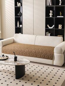 1PC Ultrasonic Process Solid Color Sofa Cover, Anti-Slip Protection For Living Room Sofa, Suitable For Single To Four-Seater Sofas, White Textured Fabric For All Seasons, Living Room Essential | Minimalist Style Sofa Cover | Snug Fit Design, Sofa Dedicated Cover - Khaki - View 7
