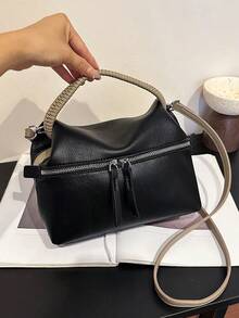 1 pieza Bolso versátil para mujer, bolso bandolera de moda retro de unicolor, material de cuero PU, correa de hombro ajustable, bolso de uso diario, adecuado para mujeres jóvenes - viajes, trabajo, compras, aula universitaria, citas, regalo para mujeres, desplazamientos de negocios, oficina - Negro - Ver 11