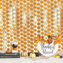1pc Maple Leaf Foil Paper Background Wall Party Decoration Window Decor Thanksgiving Photo Prop Backdrop, Maple Leaf Birthday Theme Background Decoration, Party Decoration Door Shiny Metallic Brushed Party Decor - Orange - View 4
