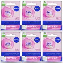 Nivea Soft Rose Lip Balm Stick 4.8g - Pack Of 6 - Floral-Fruity - View 1