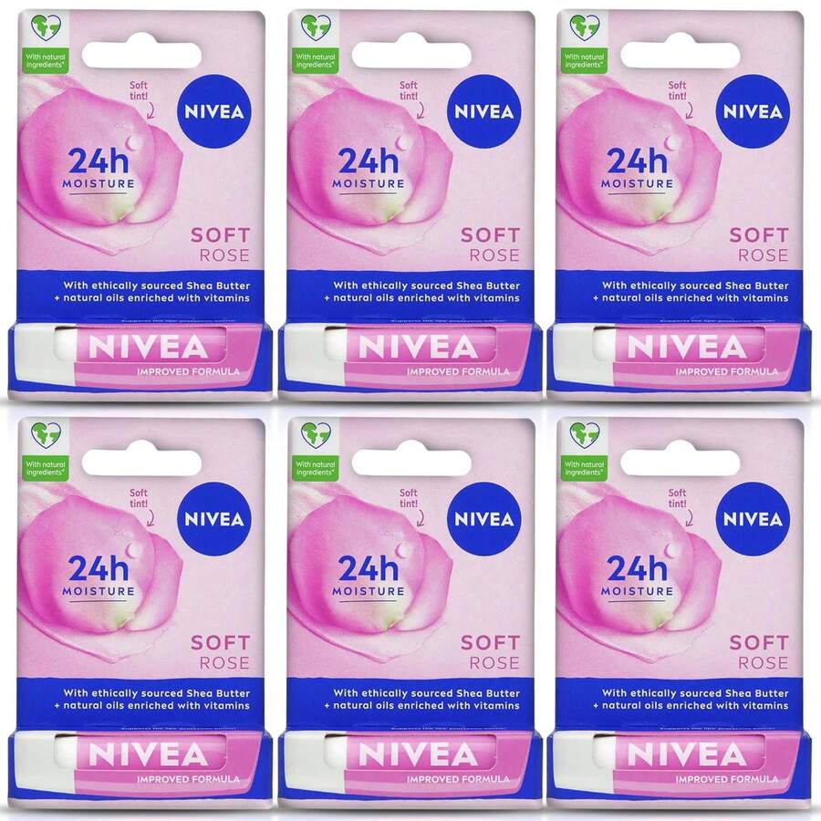 Nivea Soft Rose Lip Balm Stick 4.8g - Pack Of 6 - Floral-Fruity - View 1