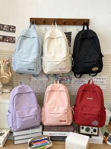 1 pieza Nueva llegada Mochila de gran capacidad de unicolor simple, mochila ligera y versátil para uso casual, mochila escolar elegante para estudiantes universitarios, desplazamientos, negocios & uso diario de viaje - Múltiples estilos - Ver 2