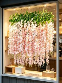 18pcs Artificial Wisteria Vine Garland, 3.75ft Pink Silk Hanging Flower String, Faux Wisteria Flower Garland, Suitable For Wedding Arch, Garden Wall, Home Party Decoration, Artificial Hanging Floral Plant Decor - Baby Pink - View 4