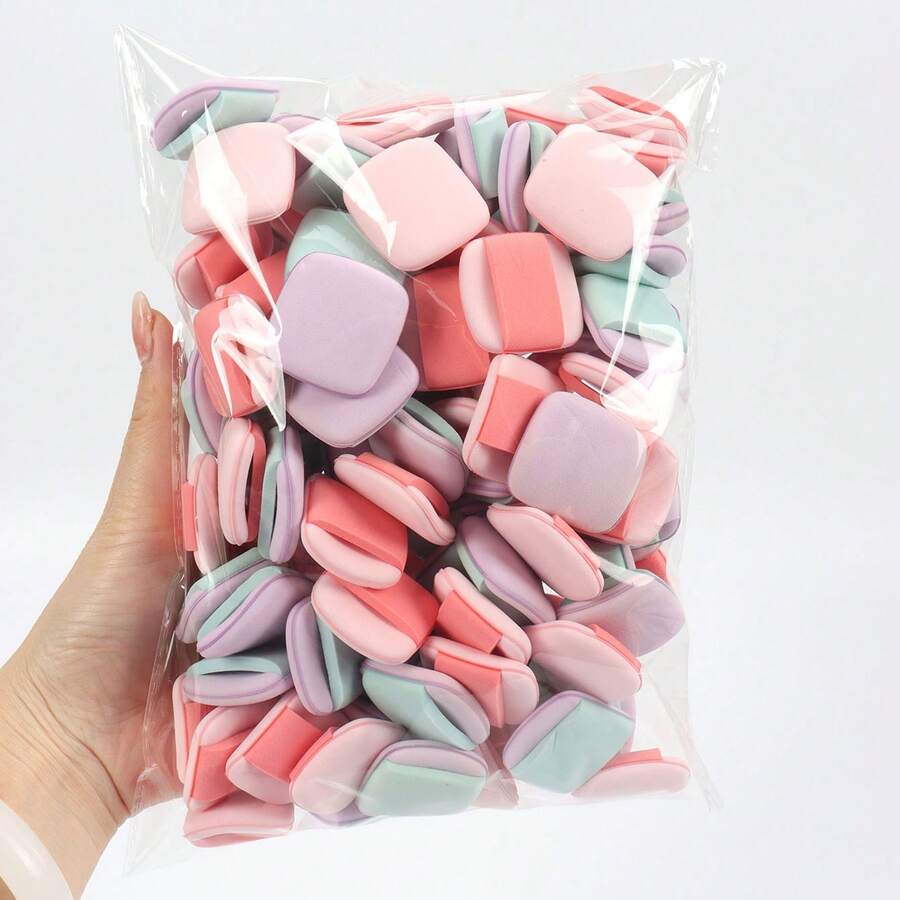 手指緩衝粉撲 10-30-50-100個裝,附氣墊粉撲、無乳膠暈染海綿與化妝粉撲,適用液態底妝、粉底、遮瑕,適合所有膚質 - 彩色 - 查看 1