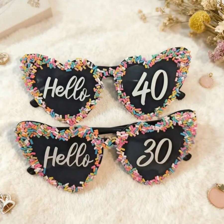 1件裝黑色彩色糖粒愛心眼鏡,適合30歲/40歲生日慶祝派對,趣味拍照亭配件,適用萬聖節與聖誕節 - 多個款式 - 查看 1
