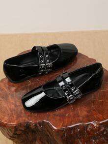 JiaYunNvXie 2026 Vintage Mary Jane Ballet Shoes For Women, Uniform Style, Plus Size, Double Strap - Black - View 5