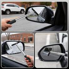 1pc Car Rearview Mirror Wiper, Retractable Multi-Function Defogging & Snow Removal Scraper, Car Window Glass Scraper, Worry-Free Rainy Day Driving - Black Retractable - View 2