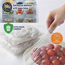 Tampa Plástica Elástica Descartável 100 Unidades Vedação Alimentos Potes Cozinha Universal - Visão 6