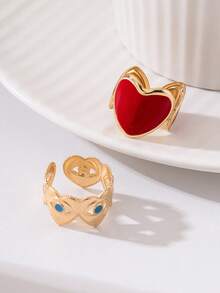 1 Set Fashionable Personalized Vintage Women's Heart-Shaped Ring Set - Multicolor - View 2