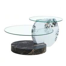 Modern Minimalist Double-Layer Tempered Glass Coffee Table, Multi-Level Design, High-Quality MDF Support Structure With White Marble Finish. Multiple Colors Available. - 黑與白 - 查看 1