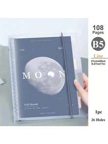 1pc Random, A5/B5, 108 Pages, Moon & Planet, Detachable Transparent Coil Loose Leaf Notebook Business Memo Pad & Diary,School Supplies,Back To School - Blue - View 10
