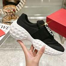 New RV Sneakers, Casual Platform Shoes, Elevated Mesh Creepers With Square Buckle, European And American Style Design - 黑白方鑽扣 - 查看 2