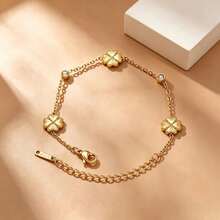 1 Set Bohemian Full Rhinestone Women's Bracelet H Letter Heart Clover Bracelet Set, 304 Stainless Steel Material, 18k Gold Plated, Daily Party Layering Accessory - Multicolor - View 9