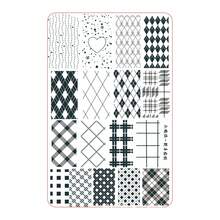 1 pieza Placa de acero para transferencia de arte de uñas de gran formato todo en uno, patrón de líneas blanco y negro, tablero de ajedrez, plantilla de impresión de arte de uñas para principiantes, colección de rombos, tablero de ajedrez, tablero de ajedrez, corazón, estrella y otros múltiples patrones, líneas claras fáciles de transferir, adecuada para el estilo de arte de uñas del viaje diario, registro de visita a la tienda, decoración de las puntas de los dedos, creación y uso compartido de arte de uñas en videos cortos - Multicolor - Ver 8
