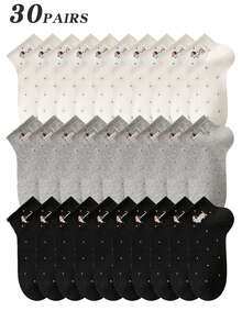 3/6/20/30 Pairs Women's Black White Grey Combination, Cute Dachshund Embroidery, Vertical Ribbed, Spring Summer Thin, Breathable Knit Fabric, Minimalist, Pure Cute Style Ankle Socks, Home, Commute, Date, Holiday Gift - Multicolor - View 13