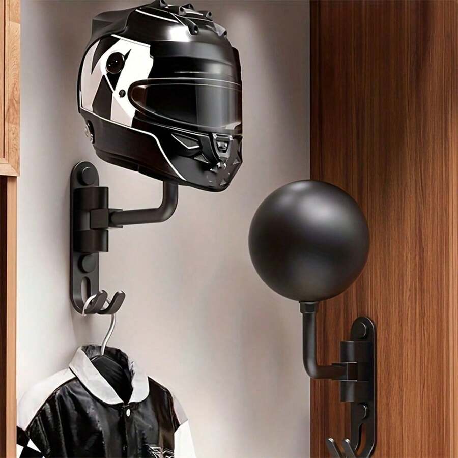 Multifunctional Motorcycle Helmet Rack, Hat Storage Hanger, Safety Helmet Wall Mount, Aluminum Alloy Material, Fashion Design, Can Be Used To Hang Motorcycle Helmets, Sports Helmets, Hats, Clothes, Umbrellas, Perfect For Home, Office, Garage And Yard Installation, Garage Organizer, Home Organizer, Sports Equipment Storage Rack - Multicolor - View 1