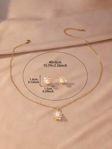 3pcs/Set Gentle Gradient Cubic Zirconia Surrounded Faux Pearl Sunflower Pendant Necklace & Earrings Set, Suitable For Women's Daily Commute Wear - Sunflower Set - View 9