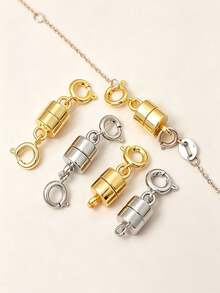 1/2/3pcs Double Magnetic Necklace Clasp Gold & Silver Plated Jewelry Converter Necklace Extender DIY Accessories - Multicolor - View 3