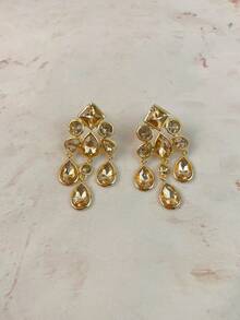 ZR Rhinestone Teardrop Pendant Earrings, Gold Exaggerated Party Jewelry - Geometric Colorful Rhinestone Earrings - View 14