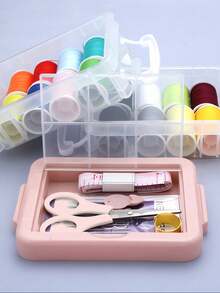 Portable Home Sewing Kit, Multi-Layer Creative Needle & Thread Box, Suitable For Beginners, Travelers And Adults, Includes Hand Sewing Repair Tools And Accessories, Sewing Supplies, Including Various Colors Of Thread, Needles, Seam Rippers, Scissors, Thimbles, Etc. Home Sewing Set, Multi-Function Needle & Thread Box, Storage Bag, High-End Sewing Kit, Student Dorm Portable Travel Accessory - Pink - View 2