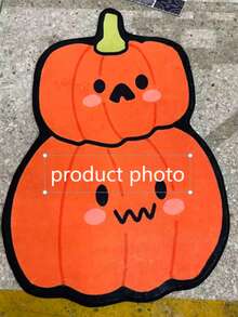 1 Stück Orangefarbener Halloween Kürbis gestapelter Kunstteppich, Halloween Fußmatte, Dekorativer Teppich, Bodenmatte, Heimdekoration, Teppich, Lässige Decke, Asymmetrisch geformter Teppich, Wohnzimmer Großer Teppich, Waschbarer Teppich - Verschiedenfarbig - Übersicht 4
