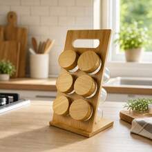 23.5cm Wood Spice Rack, Bamboo Storage Organizer With Handle, Kitchen Countertop Display Stand - Redwood - View 2