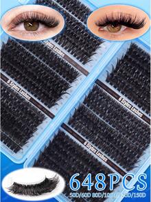 648/720/200 Clusters Segmented False Eyelashes, High Capacity Eyelash Extensions, Suitable For Beginners, Soft And Natural, Long-Lasting Portable Eyelash Book, Large Capacity Dense Fish Tail Eyelashes, Create Big Eye Makeup Look - D - View 3