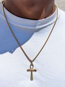 1pc Fashion Hip-Hop Punk Style Stainless Steel Anchor Cross Pendant Necklace For Men - Yellow Gold - View 5