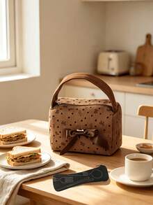 Cute Bowknot Lunch Bag, Women's Handheld Lunch Bag/Storage Bag, Large Opening Zipper, Portable Travel Picnic Bag, Office And School Lunch Bag, Work Lunch Box, Holiday Lunch Box, Multi-Functional Camping Student Lunch Box Casual Bag, Suitable For Work, Picnic, Travel - Multicolor - View 11