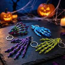 1pc 3D Printed Skeleton Hand Keychain, Movable Joint Design, Bag Charm, Halloween Pendant, Car Key Holder, Halloween Party Gift - Multicolor - View 3