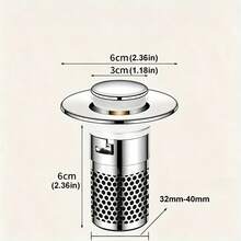 1pc Universal Push-Down Pop-Up Sink Stopper With Plastic Core, Anti-Clogging Hair Filter Basket, Easy To Remove And Clean, Bathroom Sink Replacement Drain Accessory, Home And Apartment Anti-Clogging Drain Fitting - Silver - View 3