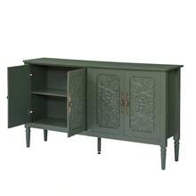 Aparador con tallados en relieve antiguos, amplio espacio de almacenamiento y esquinas redondeadas - mueble de almacenamiento clásico para comedor, sala de estar y pasillo (azul marino) - Verde - Ver 6