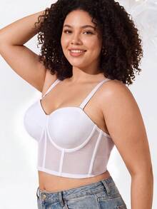 Plus Size Strapless Bra - Sheer Mesh Panels, Supportive & Comfortable Fit, Suitable For Formal Occasions And Everyday Wear - White - View 6