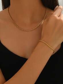 VceTd1/2PCS Minimalist Twisted Chain Design Stainless Steel Women's Jewelry Set Suitable For Women's Daily Wear Or Vacation Wear Or Gift Giving - Yellow Gold - View 1