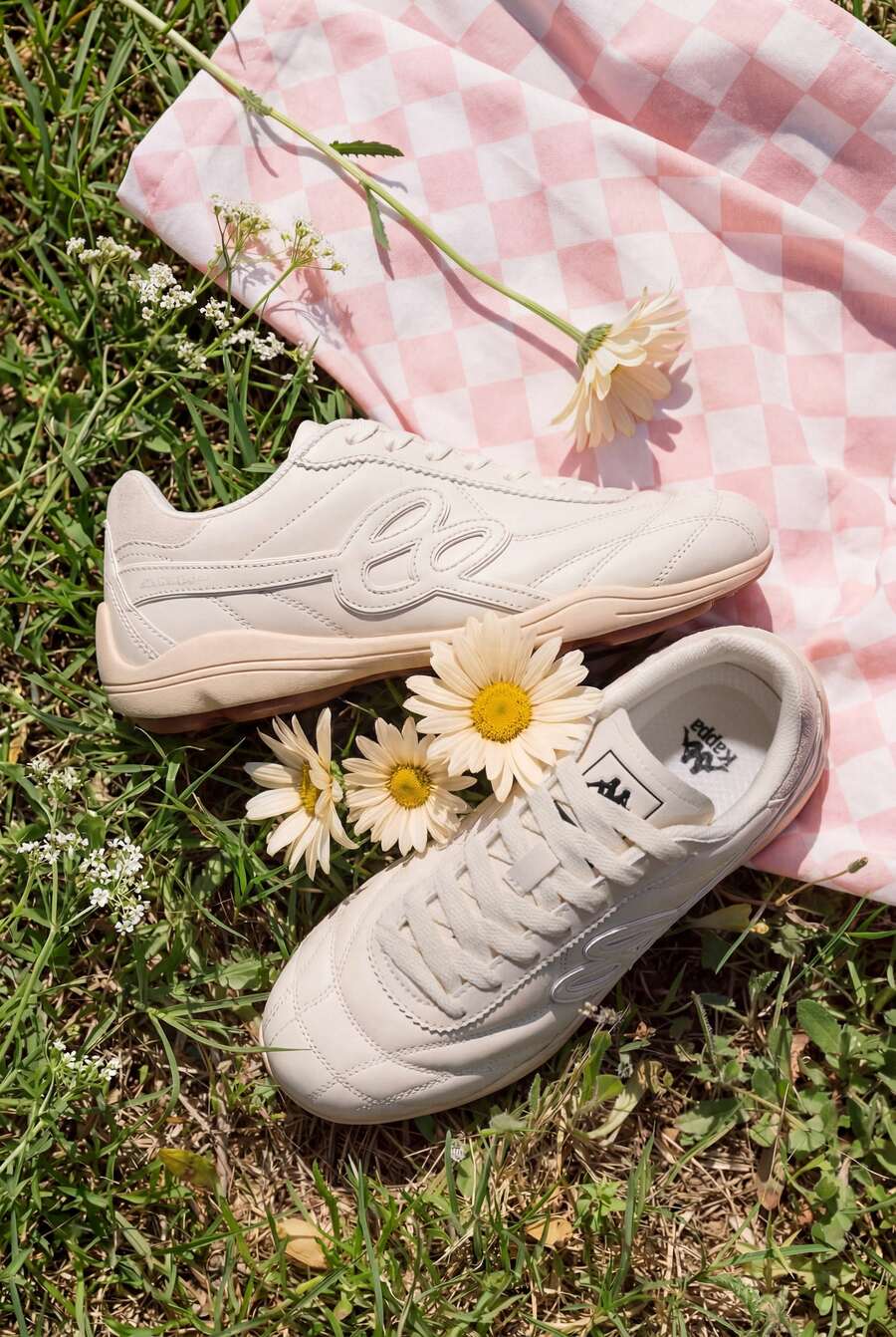 Sepatu Flat Kasual Kulit Halus Warna Polos Wanita Kappa, Desain Bordir, Sepatu Komuter Serbaguna untuk Latihan - Beras Malt Sawit - View 1